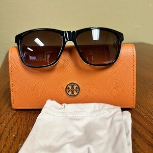 Tory Burch Black Sunglasses with Orange Case gently worn a few minor scratches
